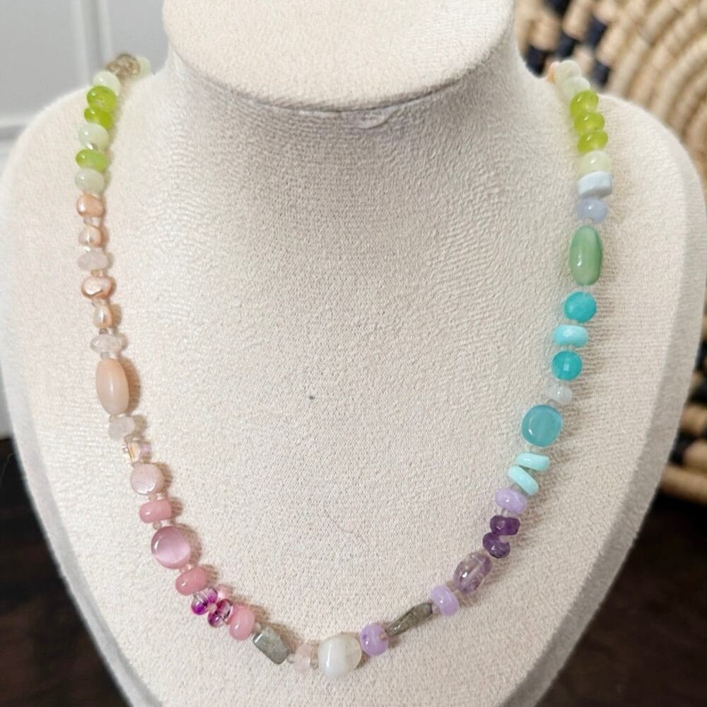 Second Bloom Studio Artisan Made Multi Gemstone Pastel Ombre Necklace 18"